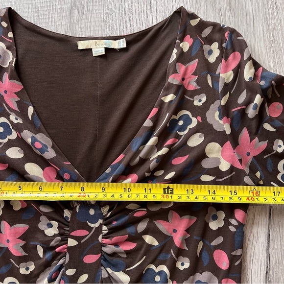 Boden Floral Midid Dress Women's 6 Brown Half Sleeve Stretch V Neck Pink Boho - Picture 5 of 13